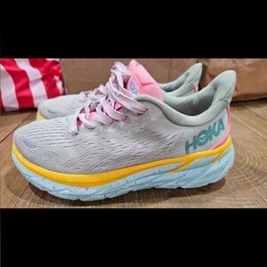 Hoka X Free People Movement Clifton 8 Green Pink Athletic Shoes size: 7.5